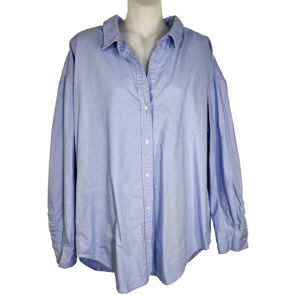 Beachlunchlounge Womens Shirt Blue 100% Cotton Button Up Long Sleeve Size Large - Picture 1 of 10